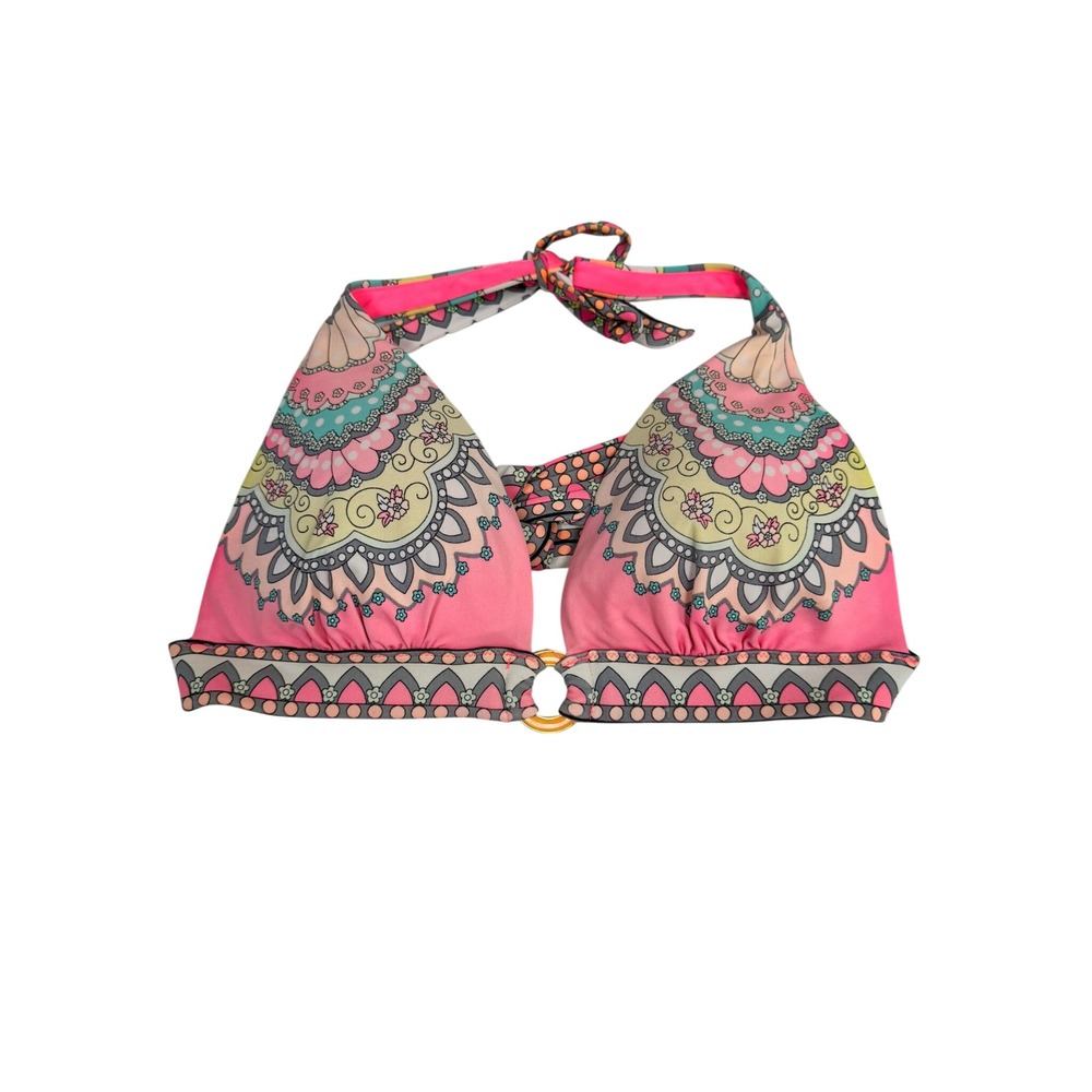 Victorias Secret Pink Mandala Geometric Halter Bikini Top Gold Ring Medium